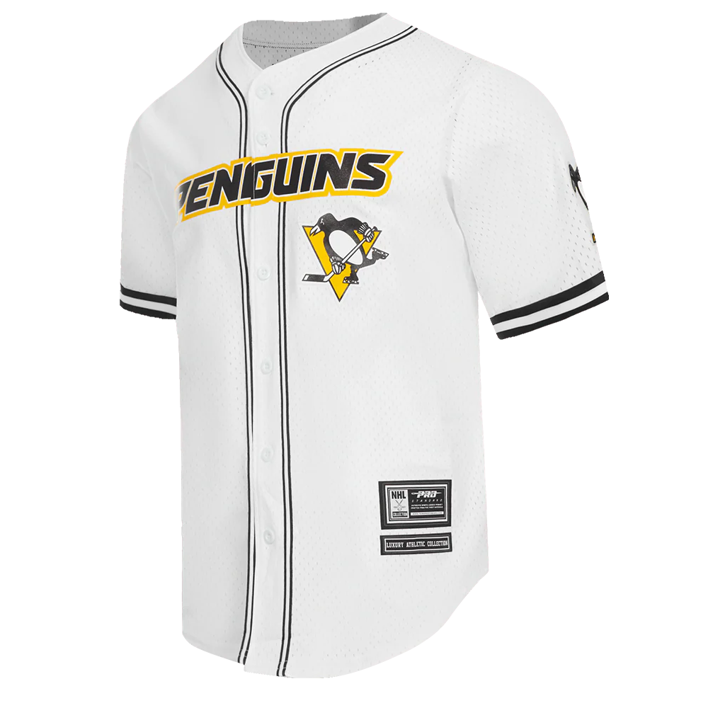 NHL PITTSBURGH PENGUINS CLASSIC MESH MEN'S BUTTON DOWN SHIRT (WHITE / BLACK / WHTE) - Image 2