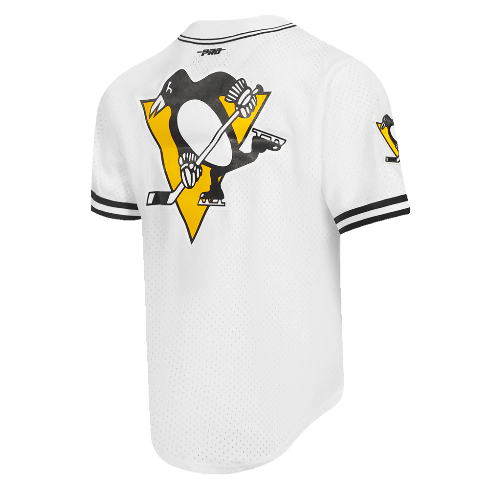 NHL PITTSBURGH PENGUINS CLASSIC MESH MEN'S BUTTON DOWN SHIRT (WHITE / BLACK / WHTE) - Image 3