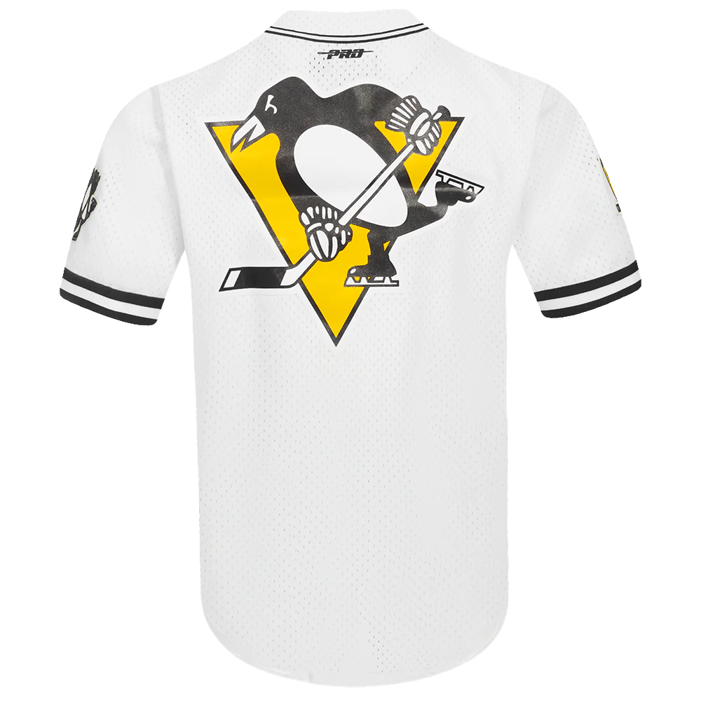 NHL PITTSBURGH PENGUINS CLASSIC MESH MEN'S BUTTON DOWN SHIRT (WHITE / BLACK / WHTE) - Image 4