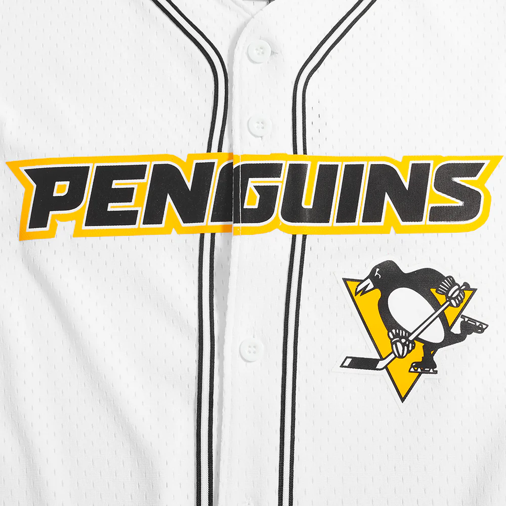 NHL PITTSBURGH PENGUINS CLASSIC MESH MEN'S BUTTON DOWN SHIRT (WHITE / BLACK / WHTE) - Image 8