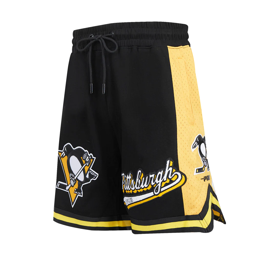 NHL PITTSBURGH PENGUINS SCRIPT TAIL MEN'S DOUBLE KNIT 2.0 SHORT (BLACK/YELLOW)