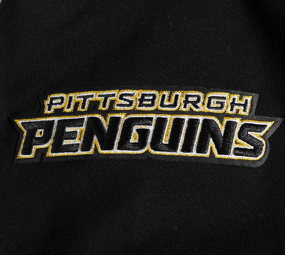 NHL PITTSBURGH PENGUINS SCRIPT TAIL MEN'S RIB FLEECE PULLOVER HOODIE (BLACK/YELLOW) - Image 6