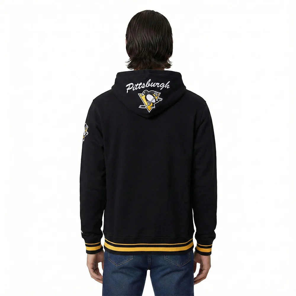 NHL PITTSBURGH PENGUINS TEAM BADGE MEN'S RIB FLC PO HOODIE (BLACK/YELLOW) - Image 2