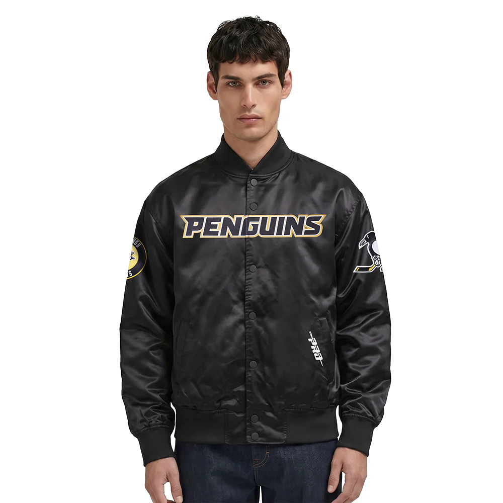 NHL PITTSBURGH PENGUINS CLASSIC MEN'S SATIN JACKET (BLACK)