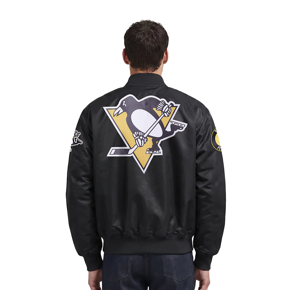 NHL PITTSBURGH PENGUINS CLASSIC MEN'S SATIN JACKET (BLACK) - Image 2