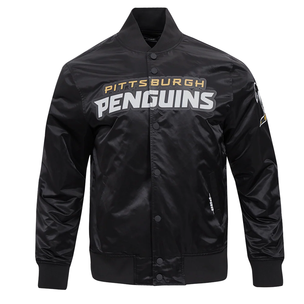 NHL PITTSBURGH PENGUINS CLASSIC MEN'S SATIN JACKET (BLACK) - Image 3