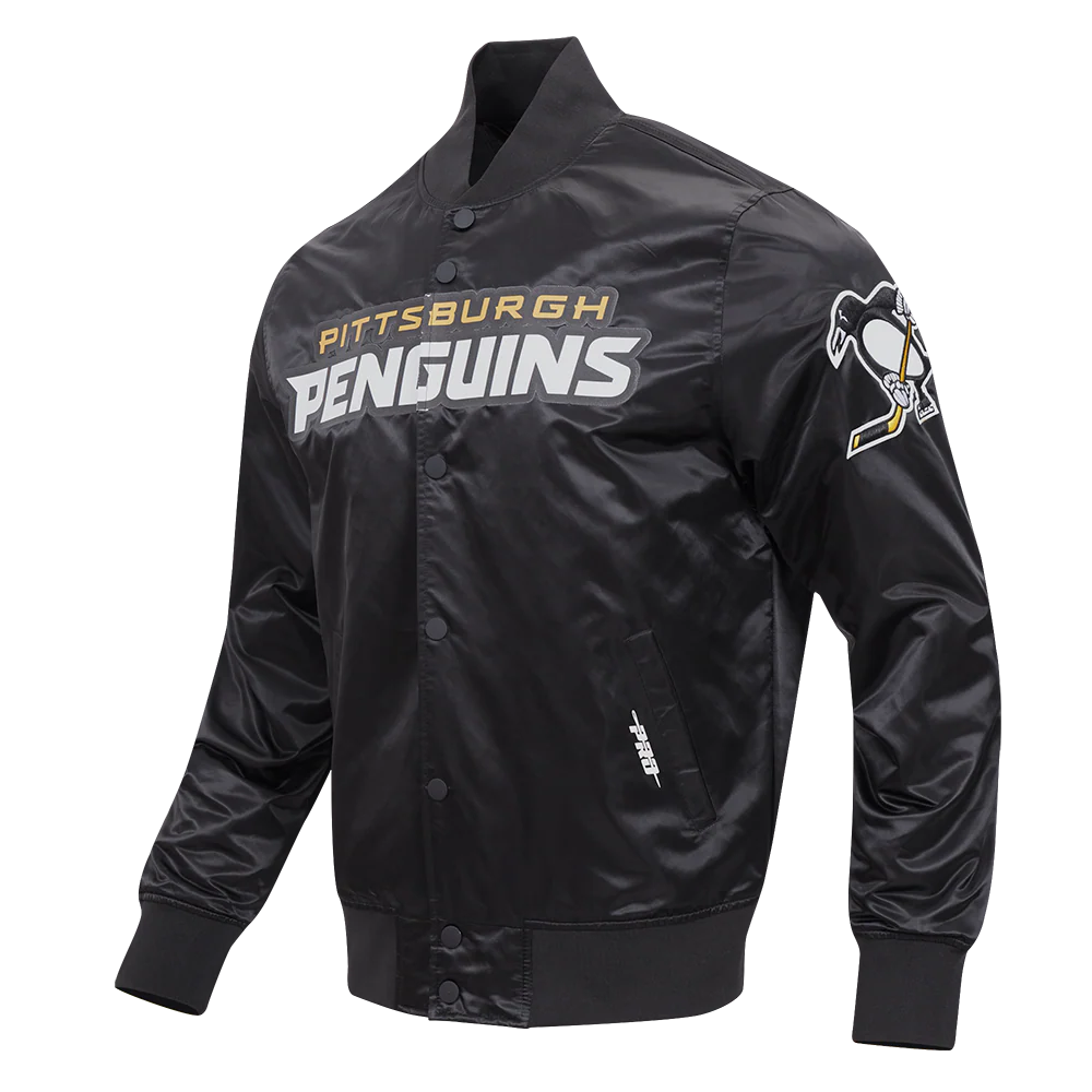 NHL PITTSBURGH PENGUINS CLASSIC MEN'S SATIN JACKET (BLACK) - Image 4