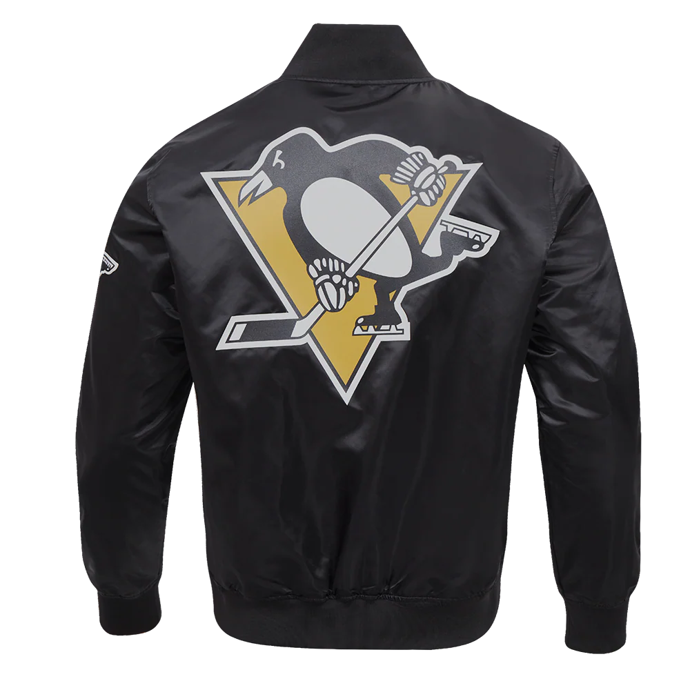 NHL PITTSBURGH PENGUINS CLASSIC MEN'S SATIN JACKET (BLACK) - Image 5