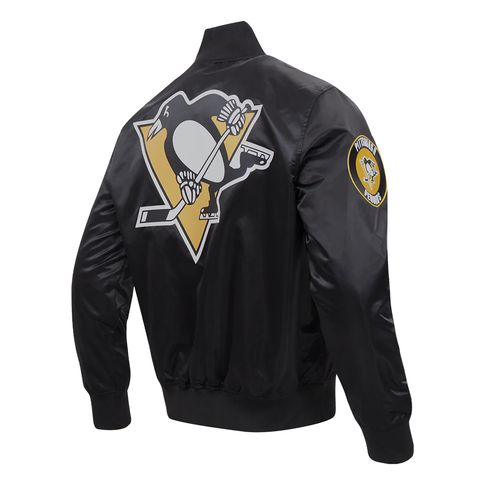 NHL PITTSBURGH PENGUINS CLASSIC MEN'S SATIN JACKET (BLACK) - Image 6