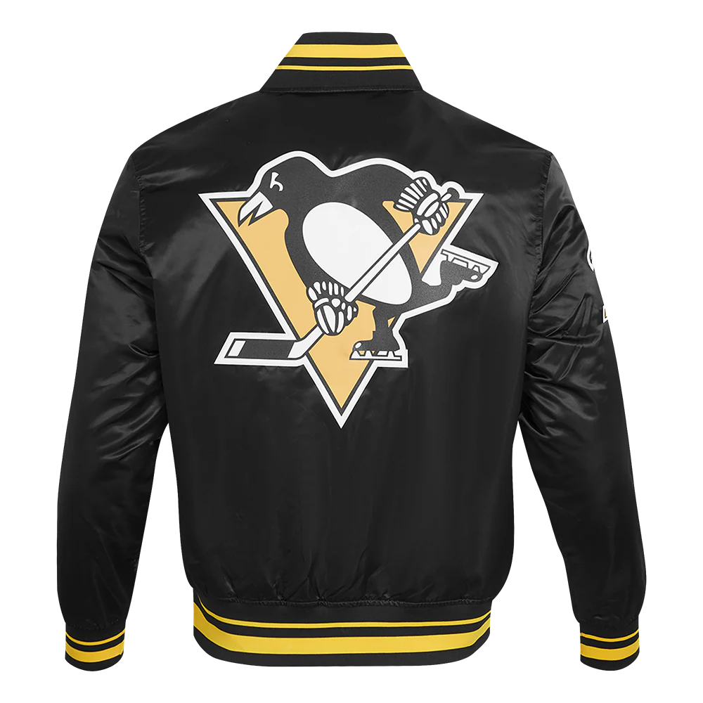 NHL PITTSBURGH PENGUINS SCRIPT TAIL MEN'S SATIN JACKET (BLACK/YELLOW) - Image 3