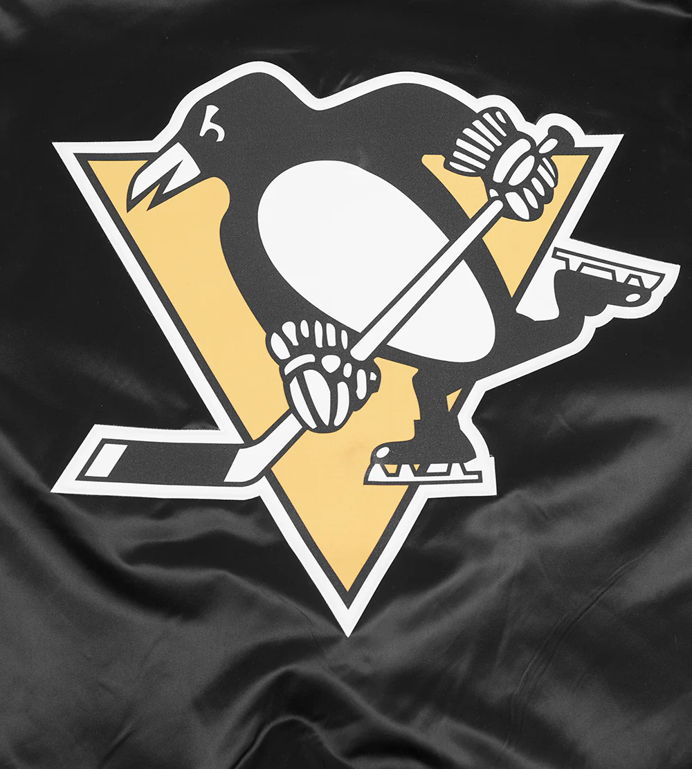 NHL PITTSBURGH PENGUINS SCRIPT TAIL MEN'S SATIN JACKET (BLACK/YELLOW) - Image 8
