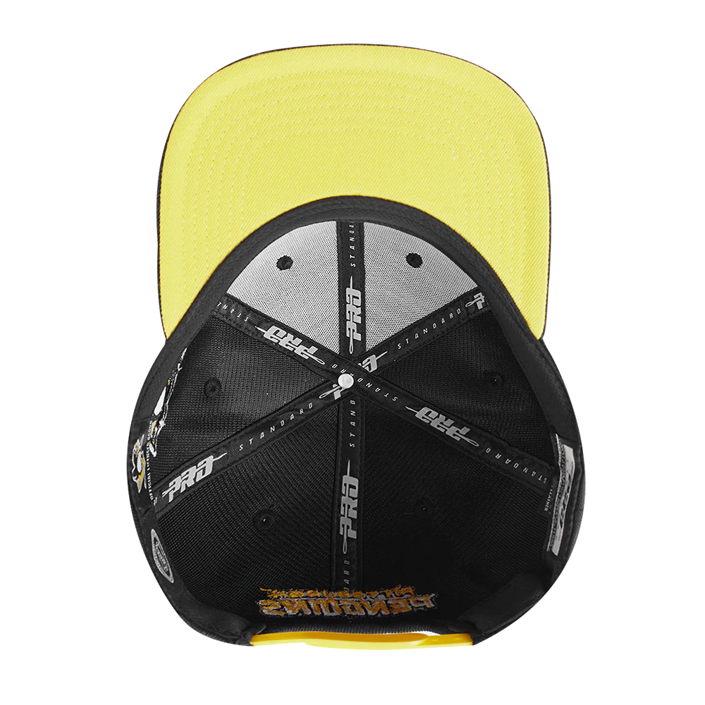 NHL PITTSBURGH PENGUINS OLD ENGLISH UNISEX 6 PANEL SNAPBACK HAT (BLACK) - Image 6