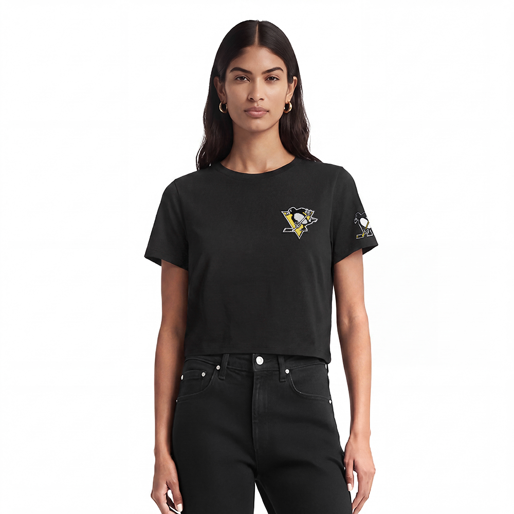 NHL PITTSBURGH PENGUINS CLASSIC WOMEN'S SINGLE JERSEY BOXY TEE (BLACK)