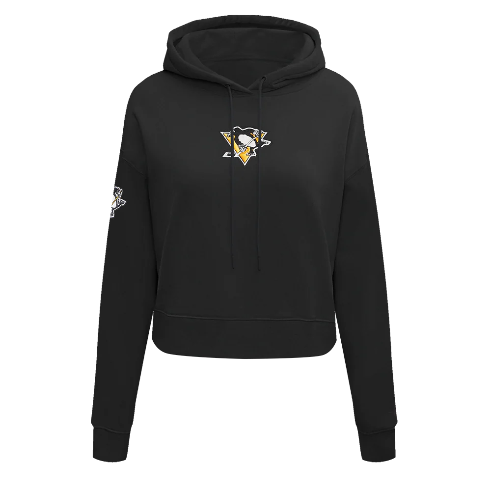 NHL PITTSBURGH PENGUINS CLASSIC WOMEN'S CROPPED PULLOVER HOODIE (BLACK) - Image 3