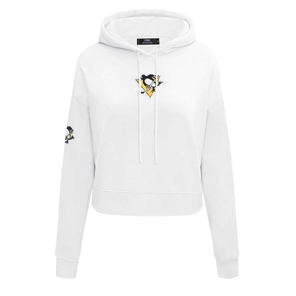 NHL PITTSBURGH PENGUINS CLASSIC WOMEN'S FLEECE CROPPED PULLOVER HOODIE (WHITE)