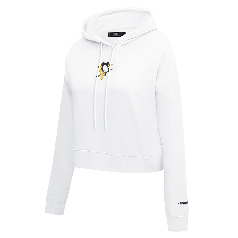 NHL PITTSBURGH PENGUINS CLASSIC WOMEN'S FLEECE CROPPED PULLOVER HOODIE (WHITE) - Image 2