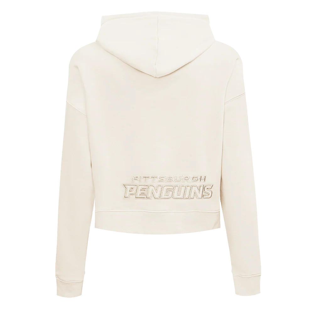 NHL PITTSBURGH PENGUINS NEUTRAL WOMEN'S CROPPED PULLOVER HOODIE (EGGSHELL) - Image 3