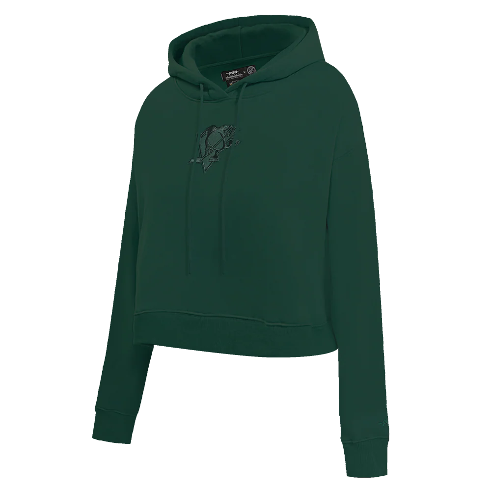 NHL PITTSBURGH PENGUINS NEUTRAL CROPPED FLEECE PULLOVER HOODIE (FOREST GREEN) - Image 2