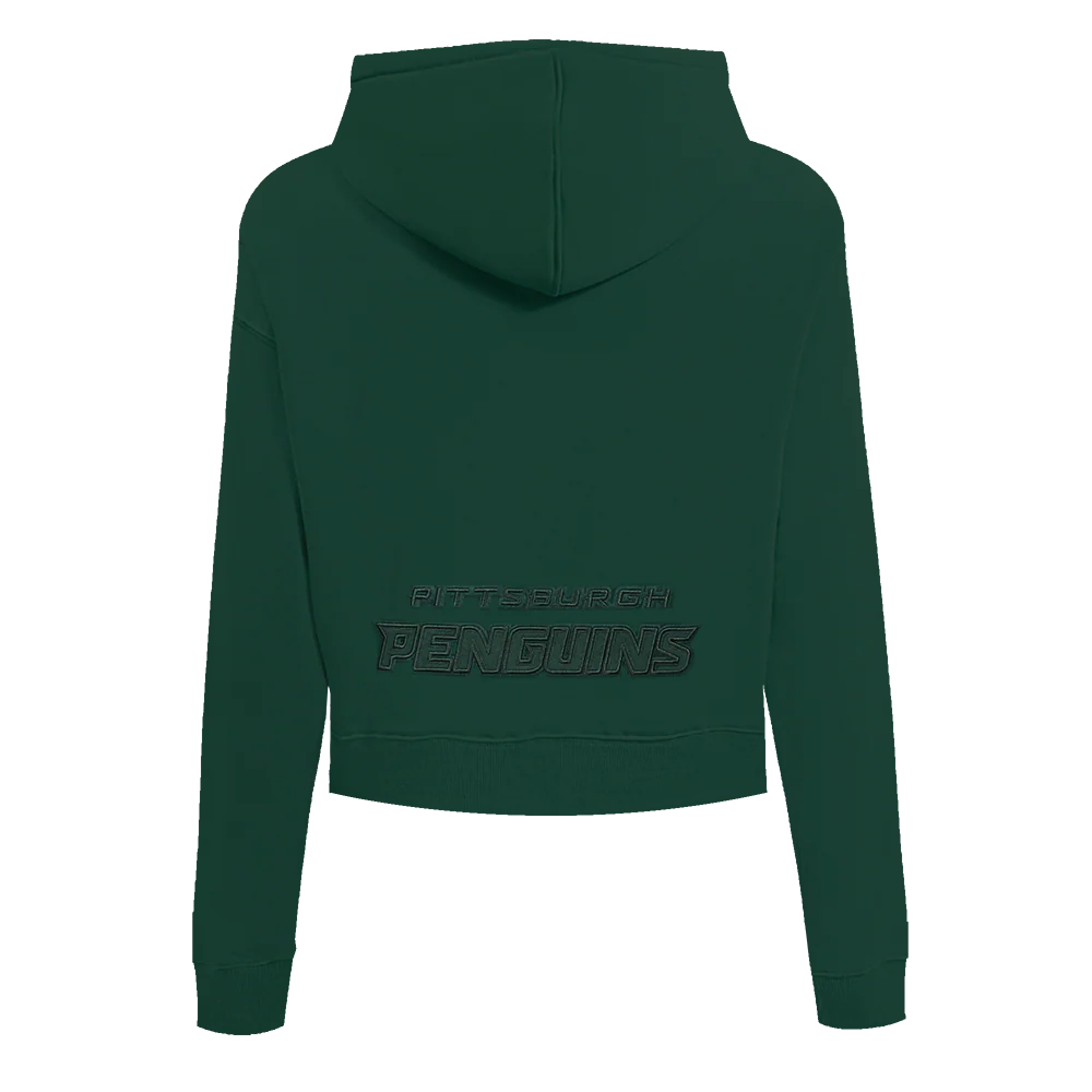 NHL PITTSBURGH PENGUINS NEUTRAL CROPPED FLEECE PULLOVER HOODIE (FOREST GREEN) - Image 3