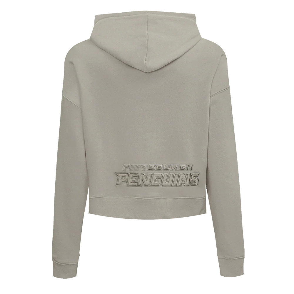 NHL PITTSBURGH PENGUINS NEUTRAL WOMEN'S CROPPED PULLOVER HOODIE (TAUPE) - Image 3