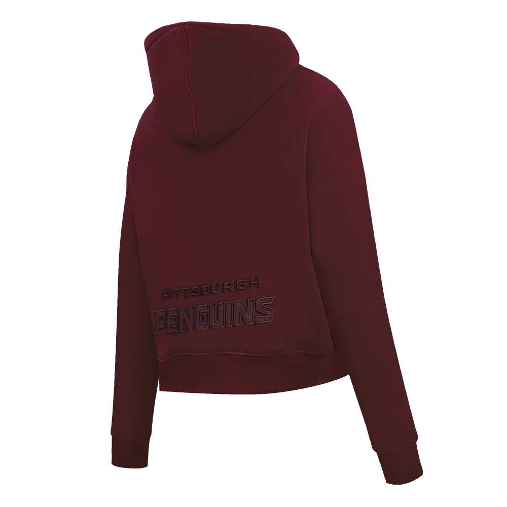 NHL PITTSBURGH PENGUINS NEUTRAL CROPPED FLEECE PULLOVER HOODIE (WINE) - Image 4