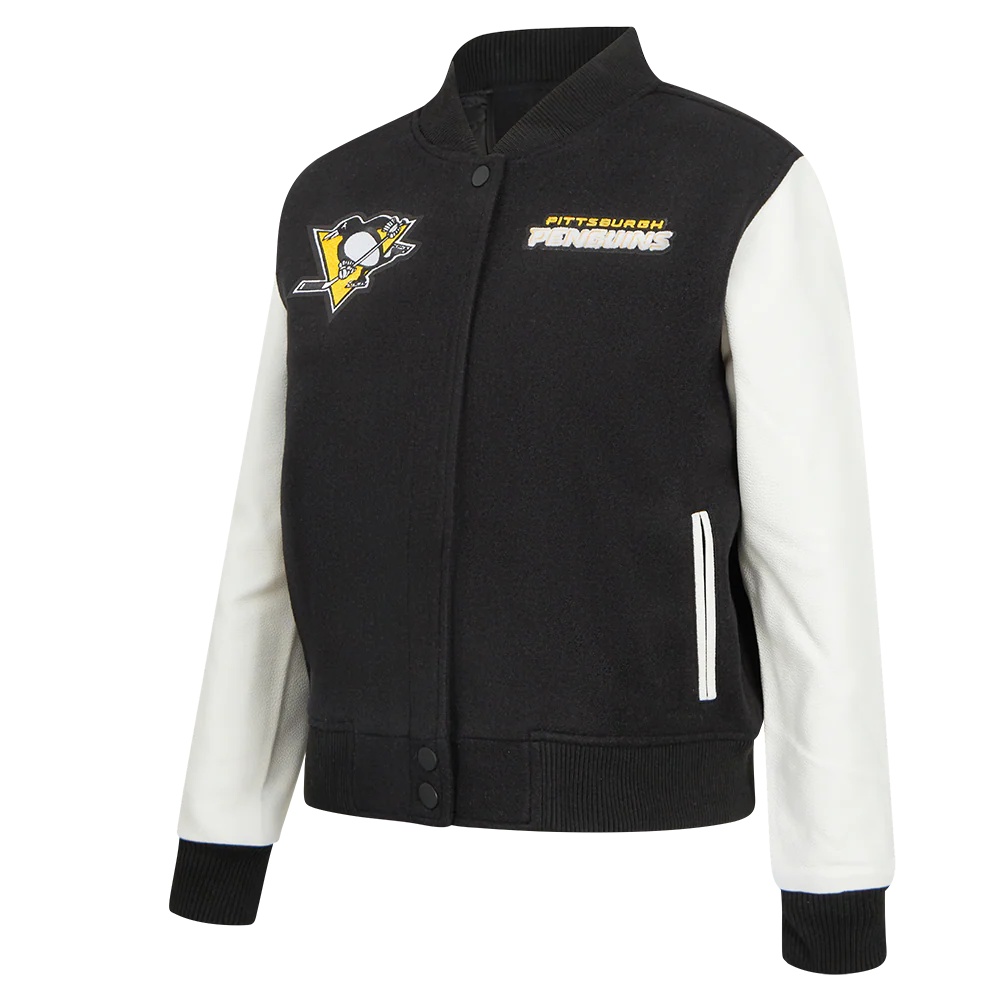 NHL PITTSBURGH PENGUINS CLASSIC WOMEN'S VARSITY JACKET (BLACK/WHITE) - Image 2