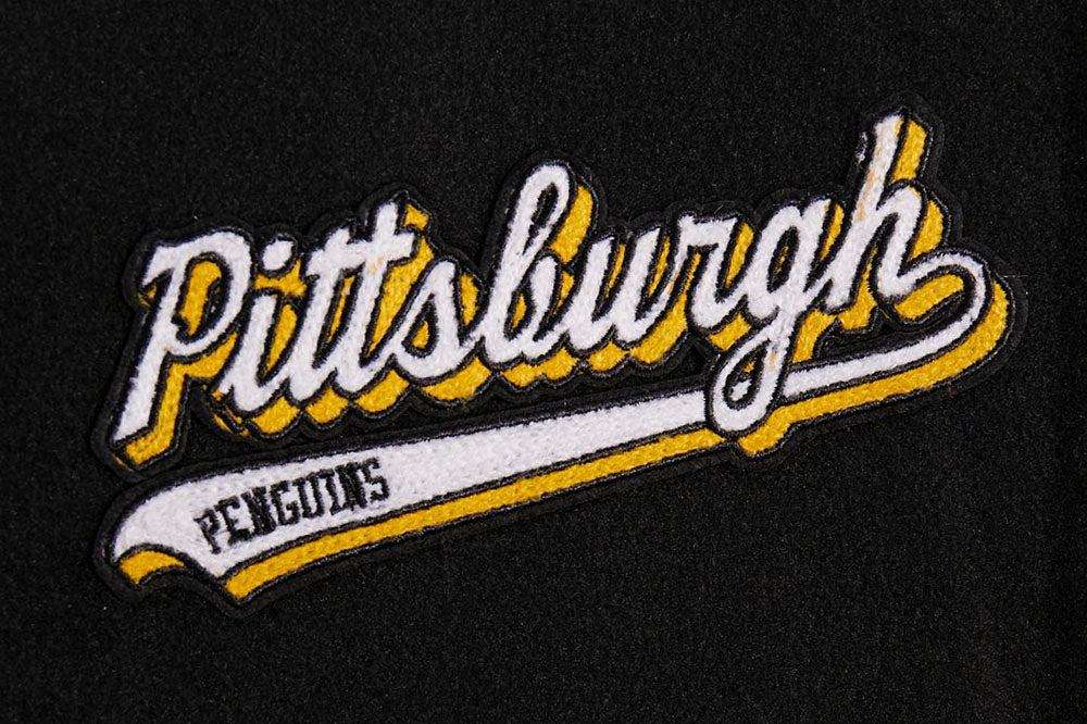 NHL PITTSBURGH PENGUINS SCRIPT TAIL WOMEN'S WOOL VARSITY JACKET (BLACK/YELLOW) - Image 5