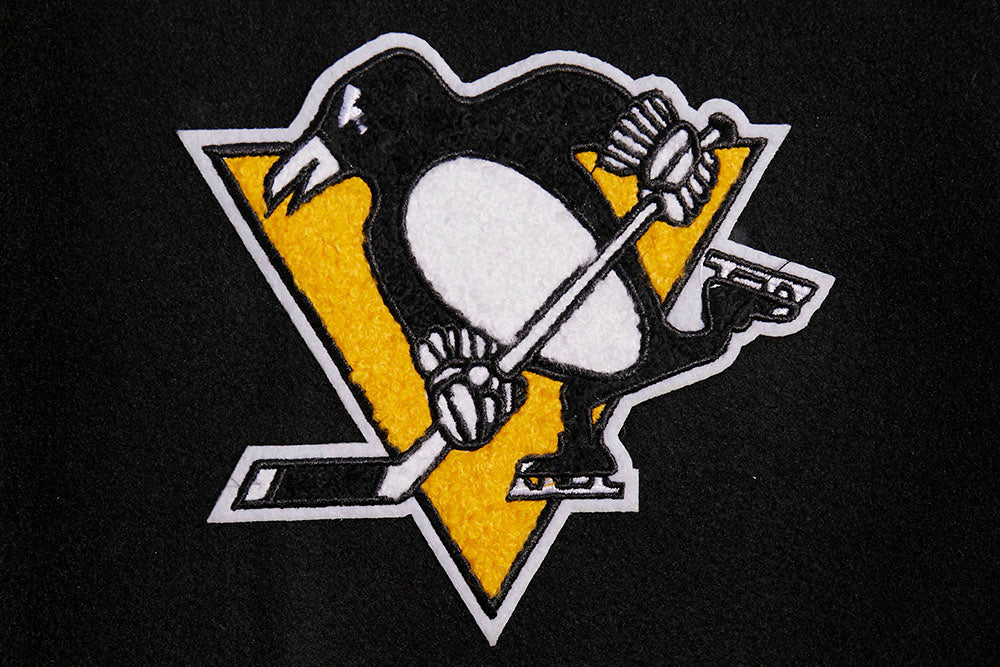 NHL PITTSBURGH PENGUINS SCRIPT TAIL WOMEN'S WOOL VARSITY JACKET (BLACK/YELLOW) - Image 6