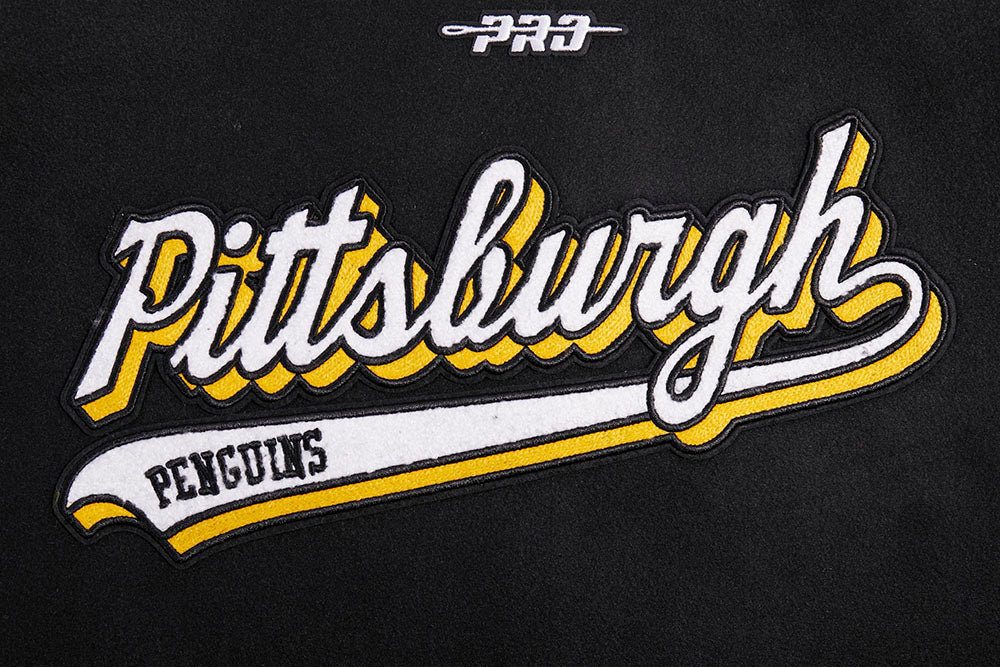 NHL PITTSBURGH PENGUINS SCRIPT TAIL WOMEN'S WOOL VARSITY JACKET (BLACK/YELLOW) - Image 7