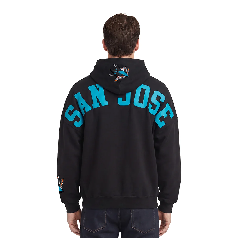 NHL SAN JOSE SHARKS WINGSPAN MEN'S DROP SHOULDER FLC PO HOODIE (BLACK)