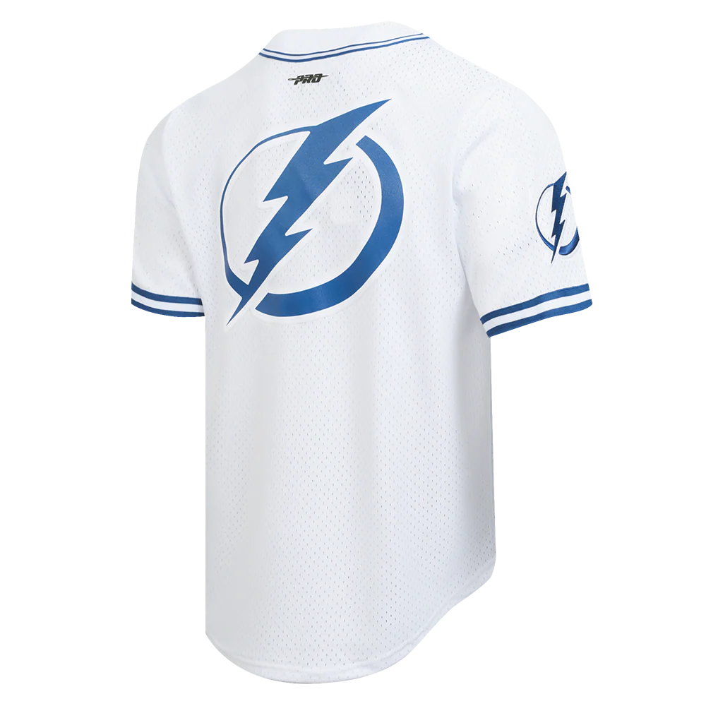 NHL TAMPA BAY LIGHTNING CLASSIC MESH MEN'S BUTTON DOWN SHIRT (WHITE/DODGER BLUE) - Image 4