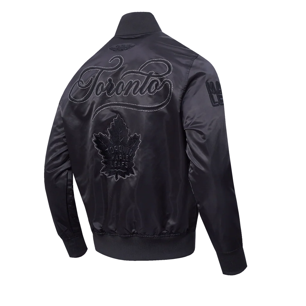 NHL TORONTO MAPLE LEAFS BLACKOUT MEN'S SATIN JACKET (BLACK) - Image 4