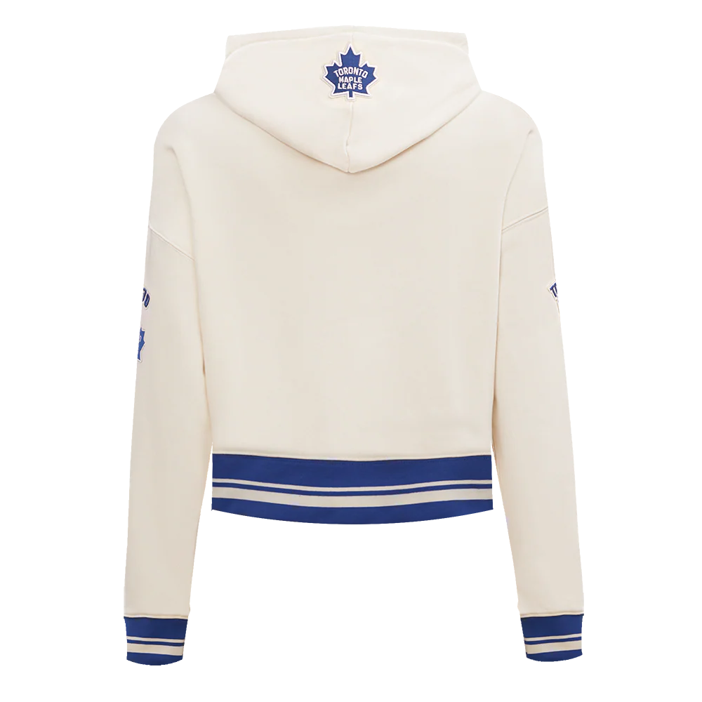 NHL TORONTO MAPLE LEAFS RETRO CLASSIC WOMEN'S RIB CROPPED PULLOVER HOODIE (EGGSHELL/DODGER BLUE) - Image 4