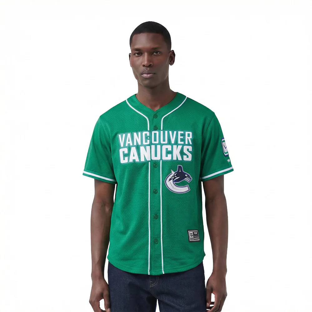 VANCOUVER CANUCKS CLASSIC MESH MEN'S BUTTON DOWN SHIRT (KELLY GREEN)