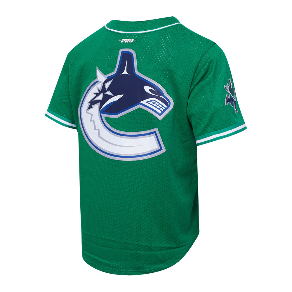 VANCOUVER CANUCKS CLASSIC MESH MEN'S BUTTON DOWN SHIRT (KELLY GREEN) - Image 4