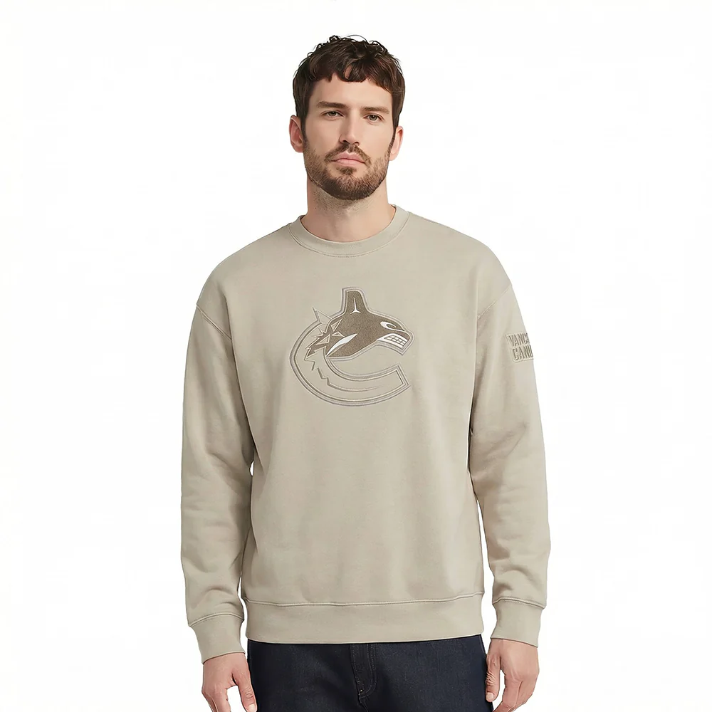 NHL VANCOUVER CANUCKS NEUTRAL MEN'S DROP SHOULDER FLC CREWNECK (TAUPE)
