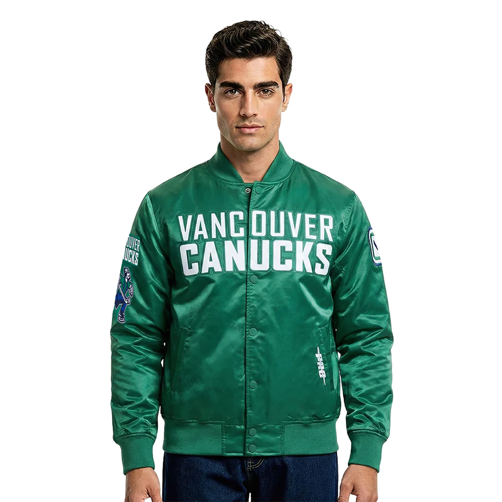 NHL VANCOUVER CANUCKS CLASSIC MEN'S SATIN JACKET (KELLY GREEN)