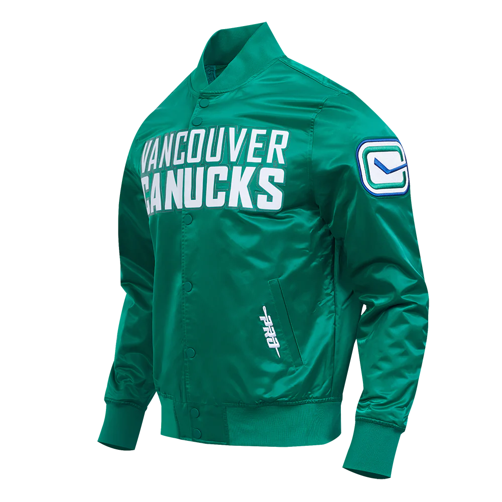 NHL VANCOUVER CANUCKS CLASSIC MEN'S SATIN JACKET (KELLY GREEN) - Image 3