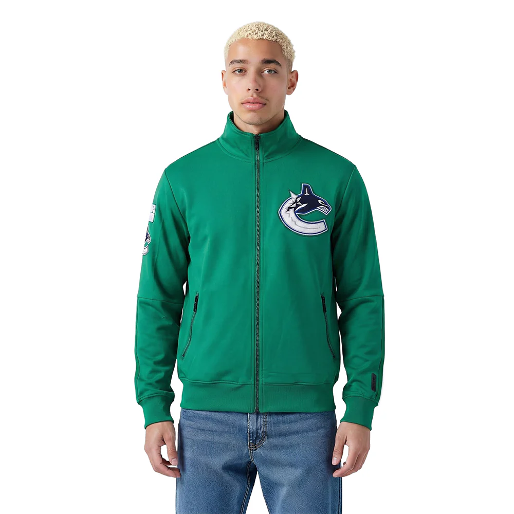 NHL VANCOUVER CANUCKS CLASSIC CHENILLE MEN'S DK TRACK JACKET (KELLY GREEN)