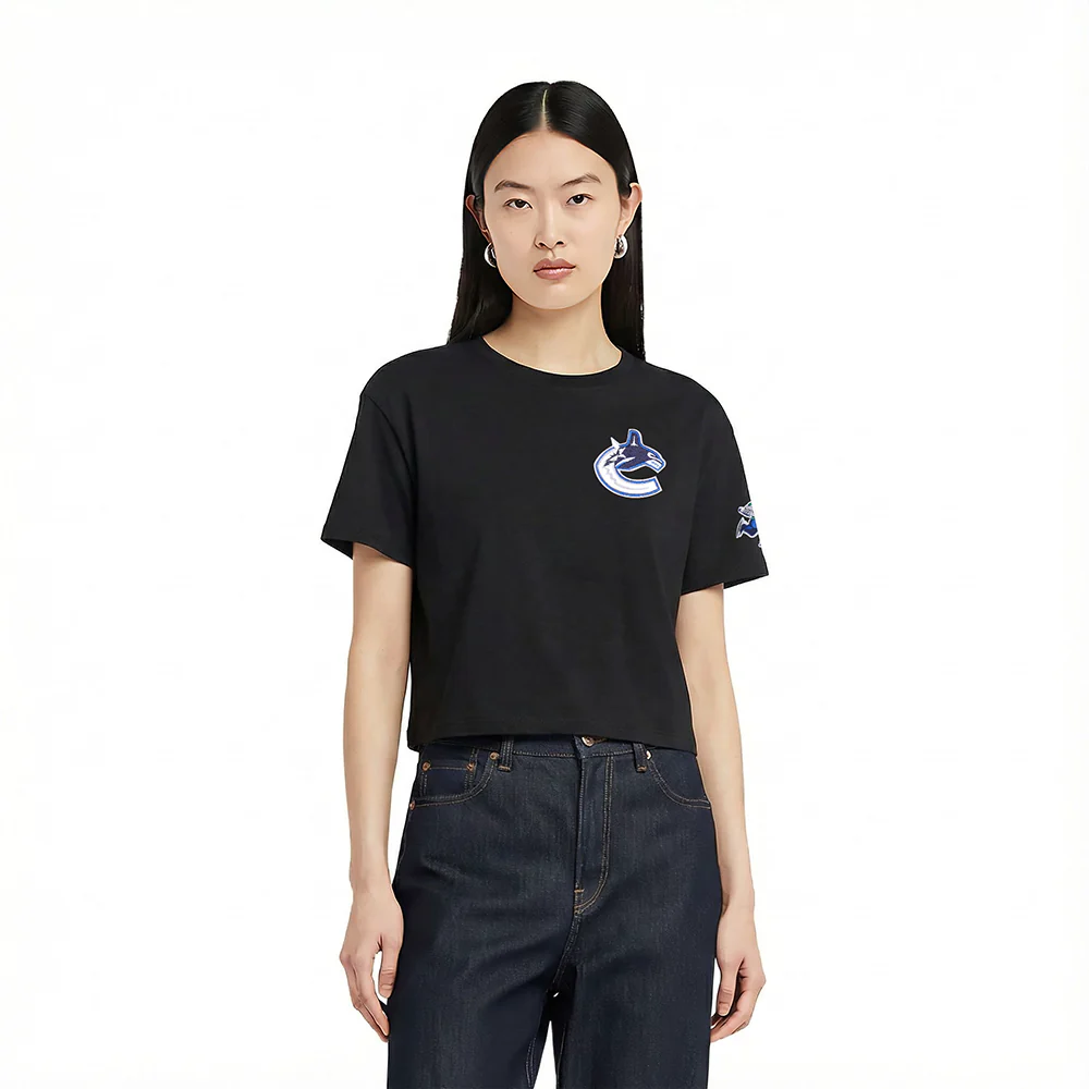 NHL VANCOUVER CANUCKS CLASSIC WOMEN'S SJ BOXY TEE (BLACK)