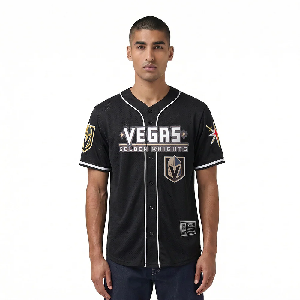 NHL VEGAS GOLDEN KNIGHTS CLASSIC MEN'S MESH BUTTON DOWN JERSEY (BLACK)