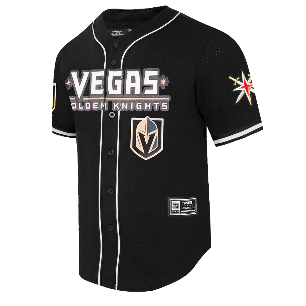 NHL VEGAS GOLDEN KNIGHTS CLASSIC MEN'S MESH BUTTON DOWN JERSEY (BLACK) - Image 6