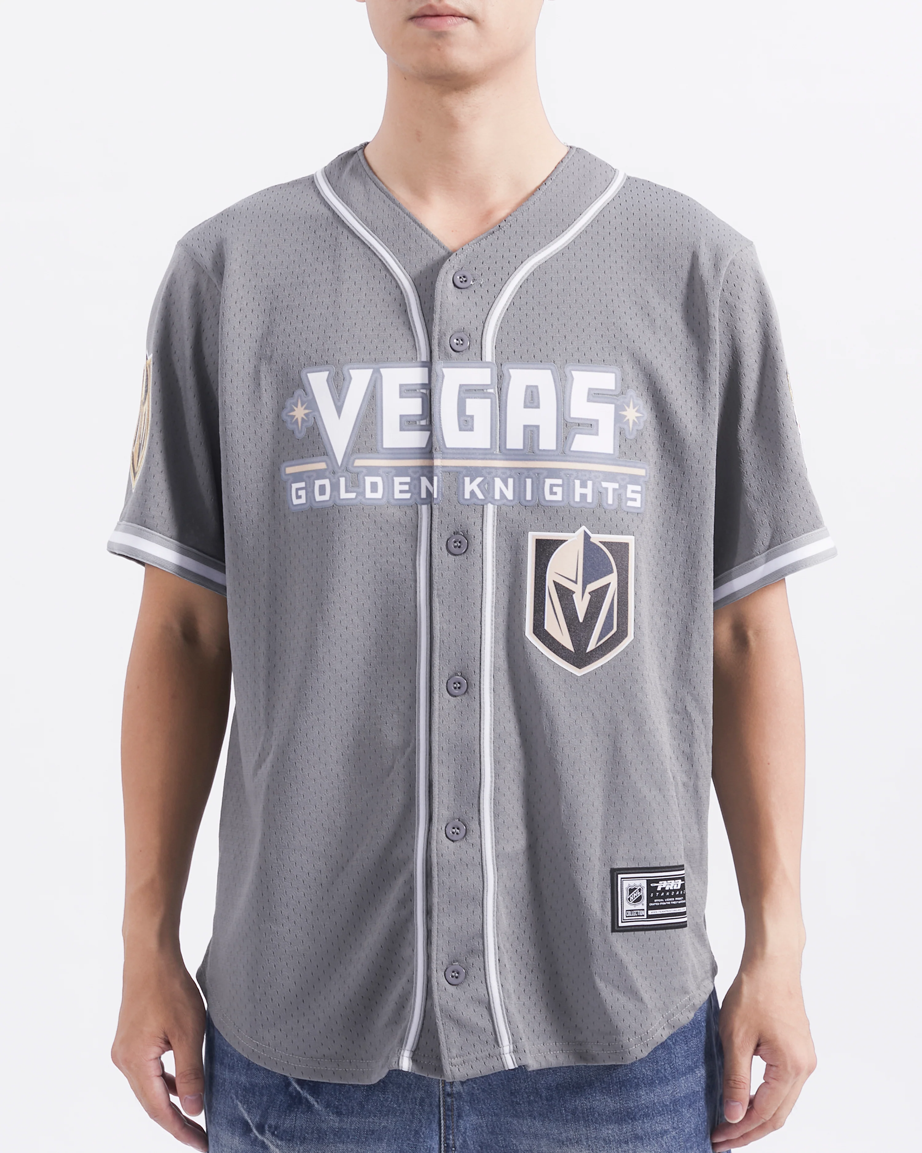 VEGAS GOLDEN KNIGHTS CLASSIC MESH MEN'S BUTTON DOWN SHIRT (GRAY)