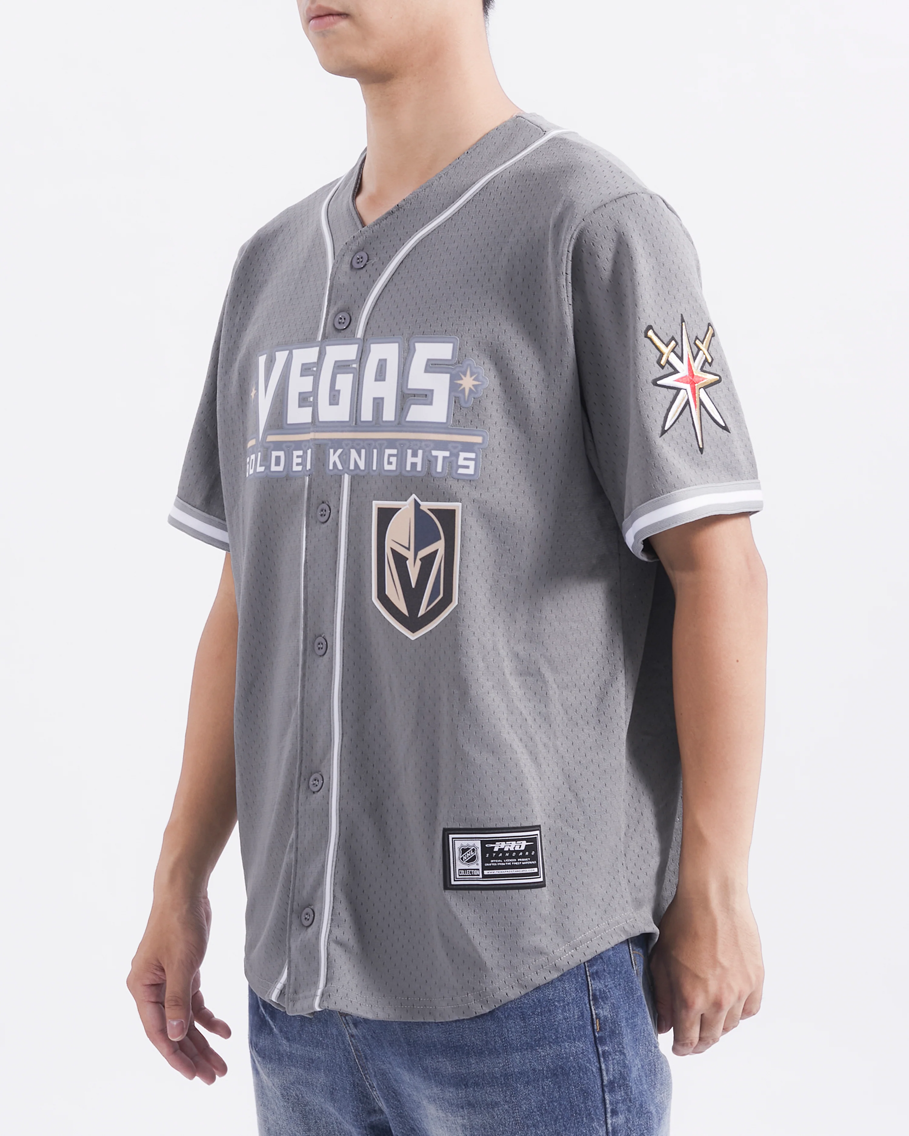 VEGAS GOLDEN KNIGHTS CLASSIC MESH MEN'S BUTTON DOWN SHIRT (GRAY) - Image 2