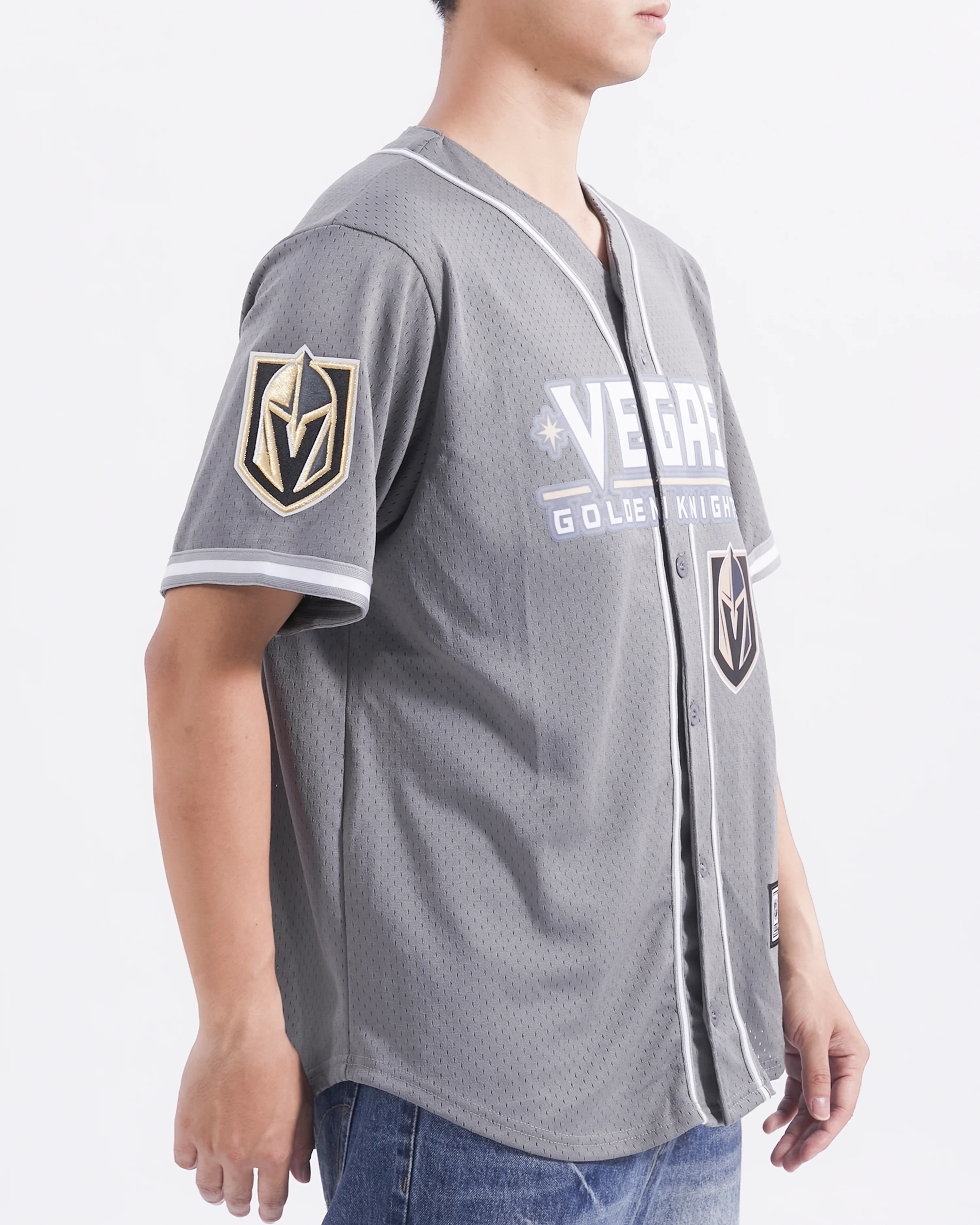VEGAS GOLDEN KNIGHTS CLASSIC MESH MEN'S BUTTON DOWN SHIRT (GRAY) - Image 4