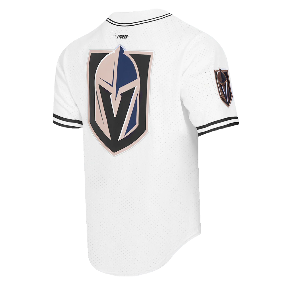 NHL VEGAS GOLDEN KNIGHTS CLASSIC MEN'S MESH BUTTON DOWN JERSEY (WHITE / BLACK / WHTE) - Image 4