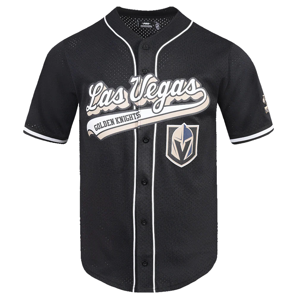 NHL VEGAS GOLDEN KNIGHTS SCRIPT TAIL MEN'S MESH BUTTON DOWN SHIRT (BLACK)