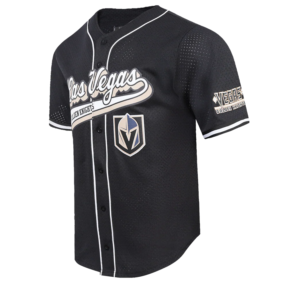 NHL VEGAS GOLDEN KNIGHTS SCRIPT TAIL MEN'S MESH BUTTON DOWN SHIRT (BLACK) - Image 2