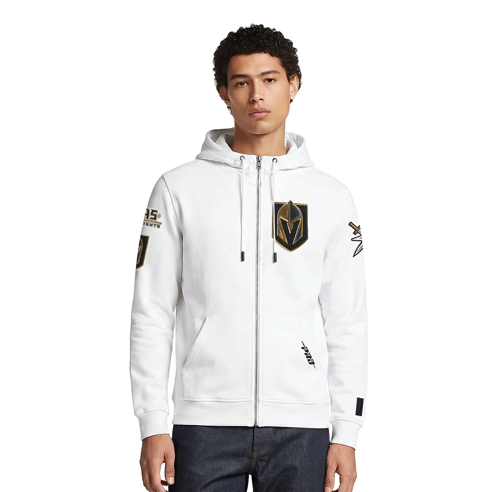 NHL VEGAS GOLDEN KNIGHTS CLASSIC CHENILLE MEN'S FULL ZIP PULLOVER HOODIE (WHITE)