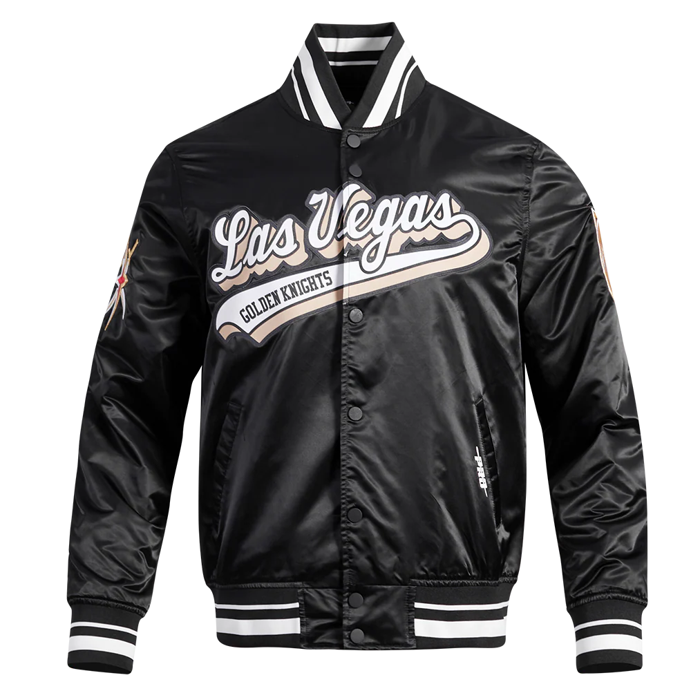 NHL VEGAS GOLDEN KNIGHTS SCRIPT TAIL MEN'S SATIN JACKET (BLACK)